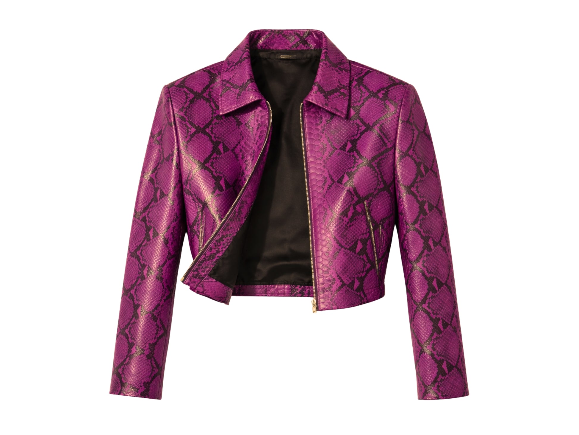 magenta python snakeskin jacket open front interior lining