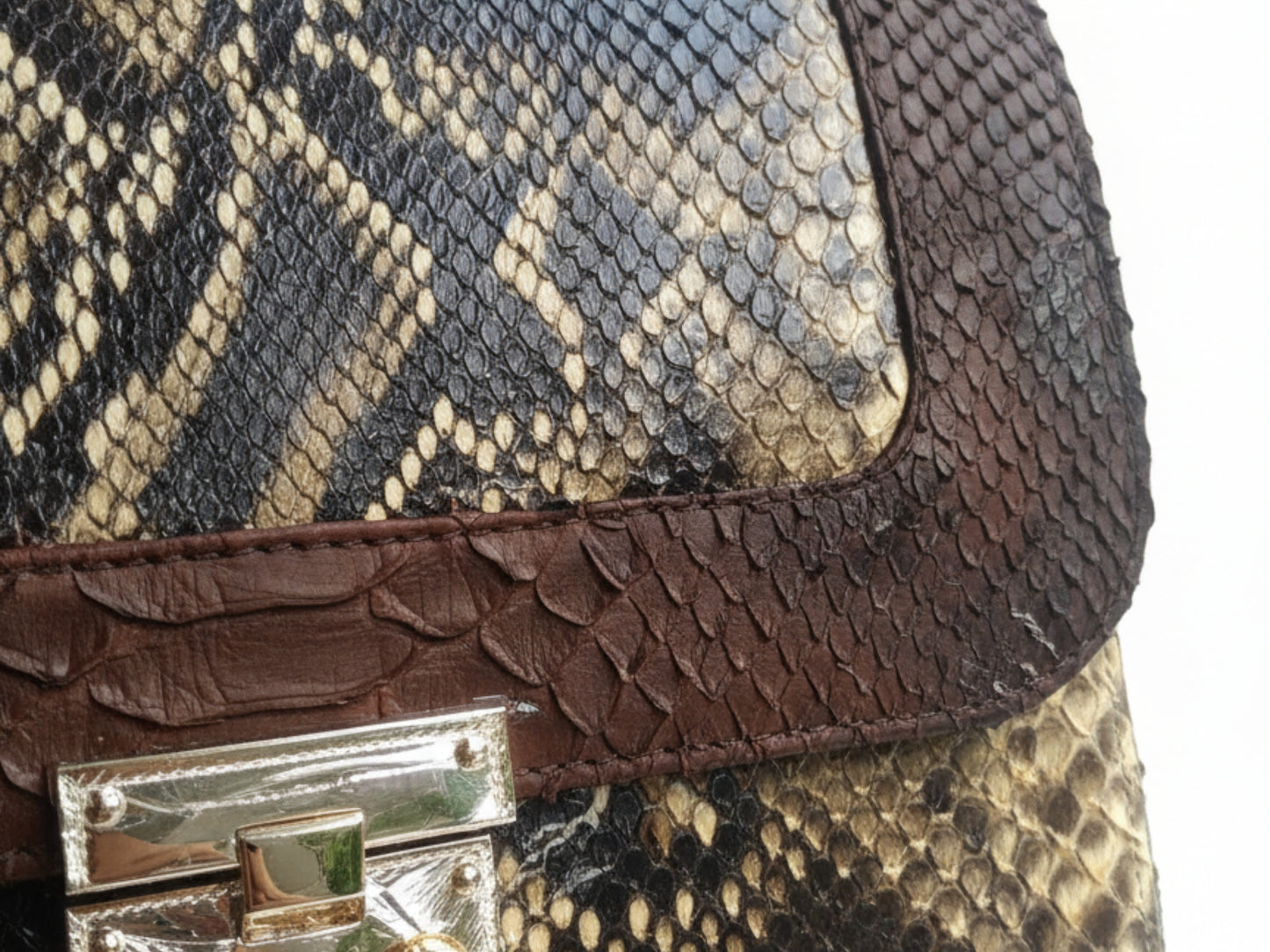 Luxury Brown Python Snakeskin Leather Handbag: Genuine Exotic Leather Women Bag
