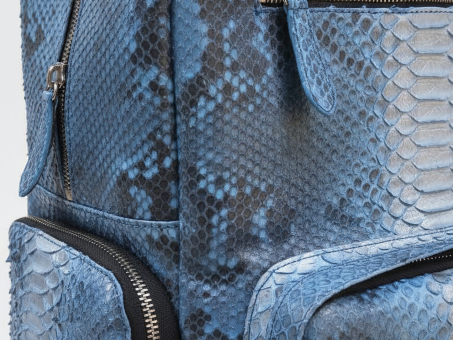 Metallic Blue Genuine Python Snakeskin Backpack: Convertible Laptop Backpacks