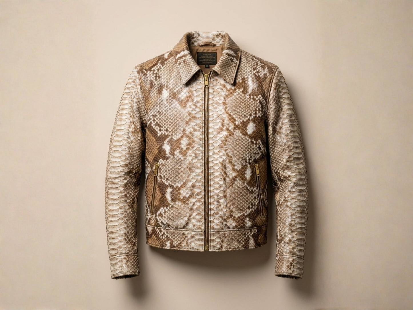 Taupe Beige Python Snakeskin Bomber Jacket