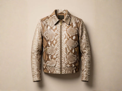 Taupe Beige Python Snakeskin Bomber Jacket