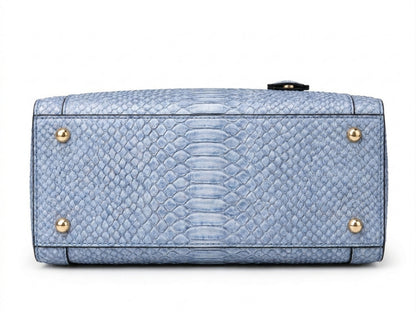 Light Blue Python Snakeskin Leather Satchel Tote