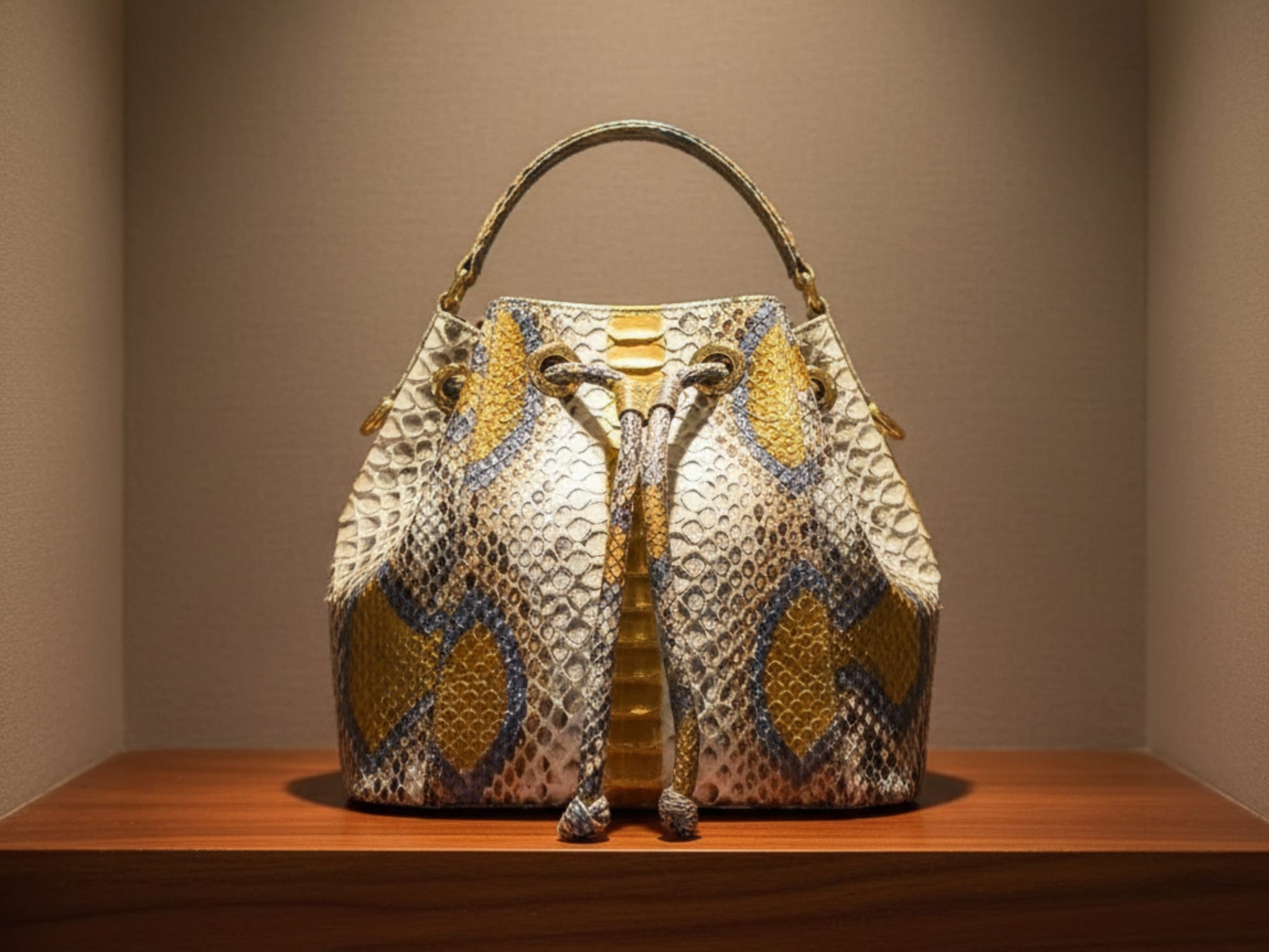 Genuine Python Snakeskin Bucket Bag: Handcrafted Exotic Leather Shoulder Purse for Women