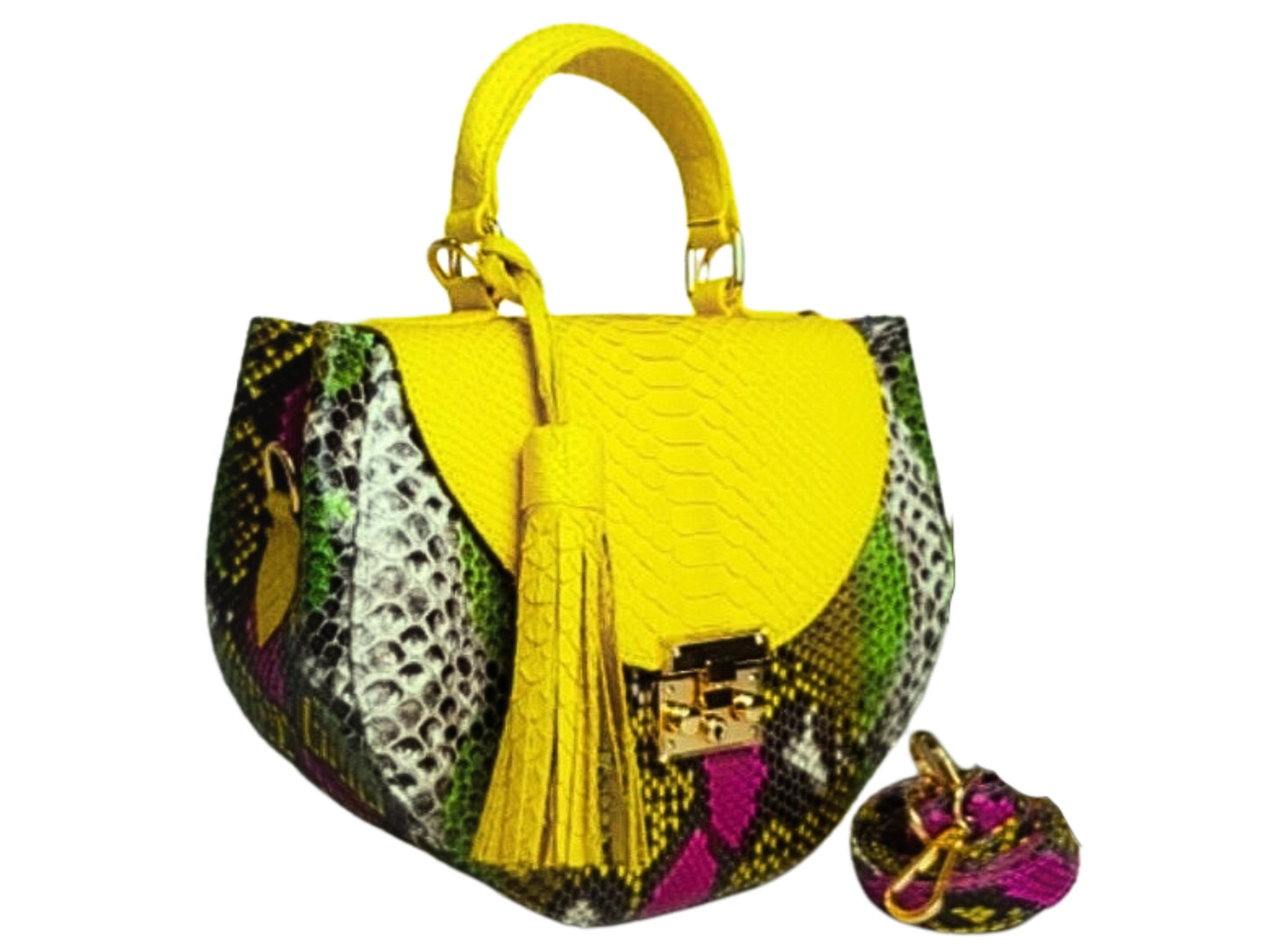 Oval Snakeskin Satchel Handbag - Multi Color