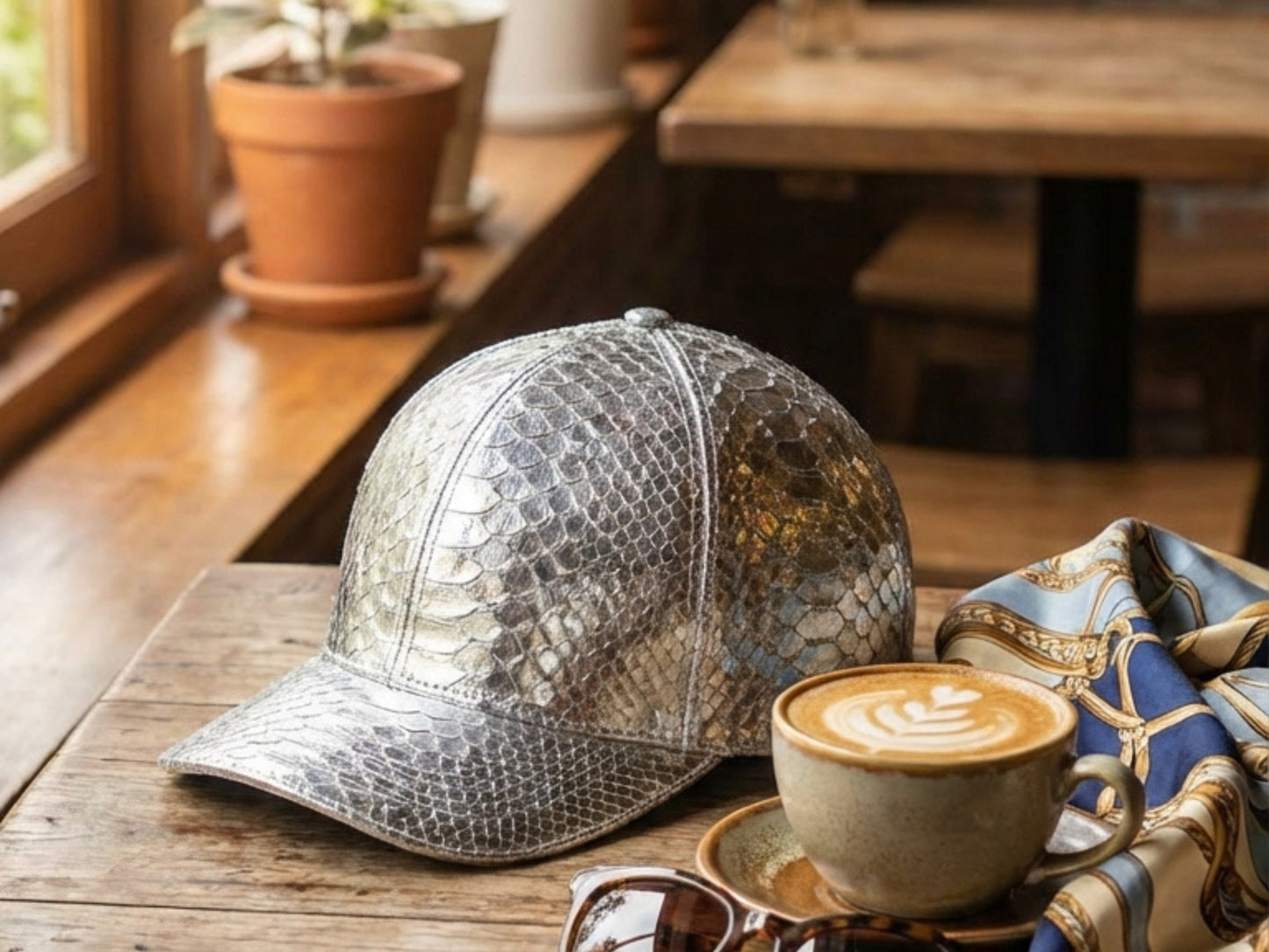 Metallic Silver & Gold Genuine Python Snakeskin Hat