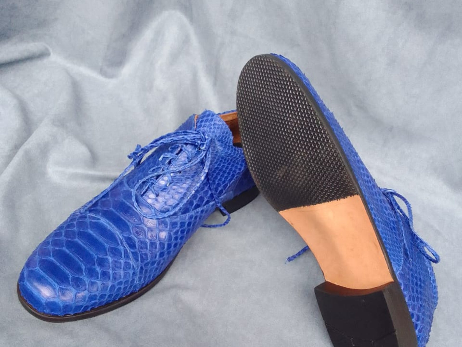Blue Python Snakeskin Oxford Shoes for Men: Handmade Exotic Leather Dress Shoes