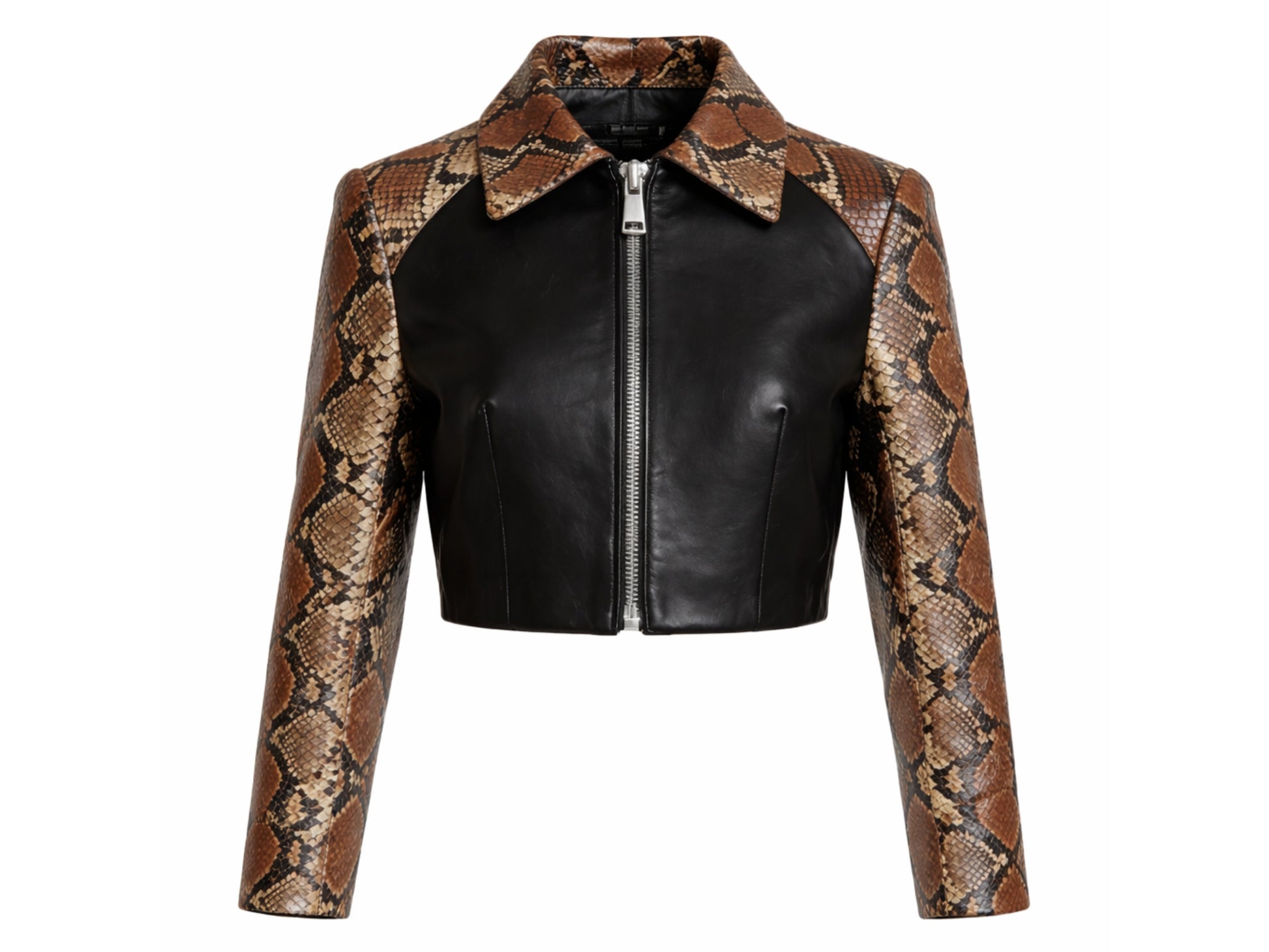 Front view python snakeskin lambskin cropped jacket slim fit
