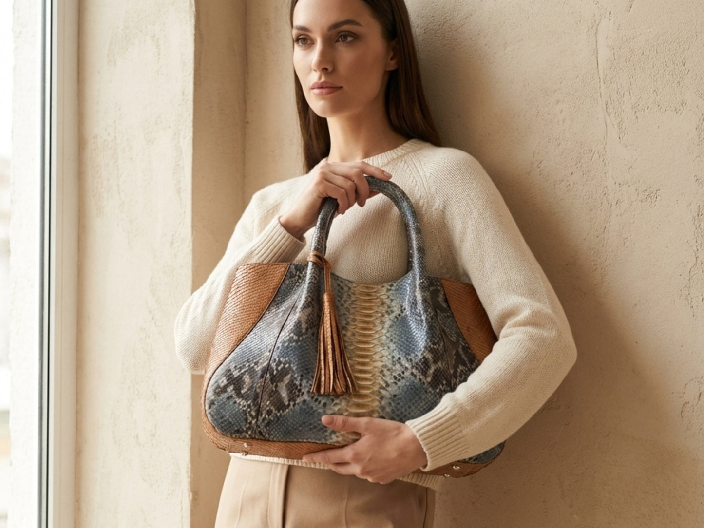 Multi Color Python Snakeskin Tote Leather Bag