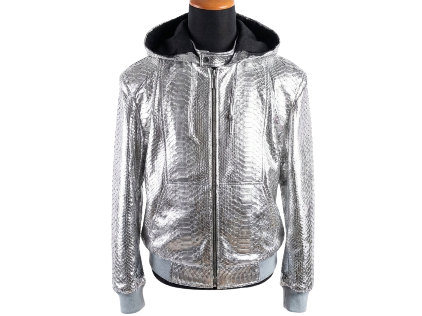 Handmade Metallic Silver Python Snakeskin Tracksuit | Exotic Leather Bomber & Jogger Set