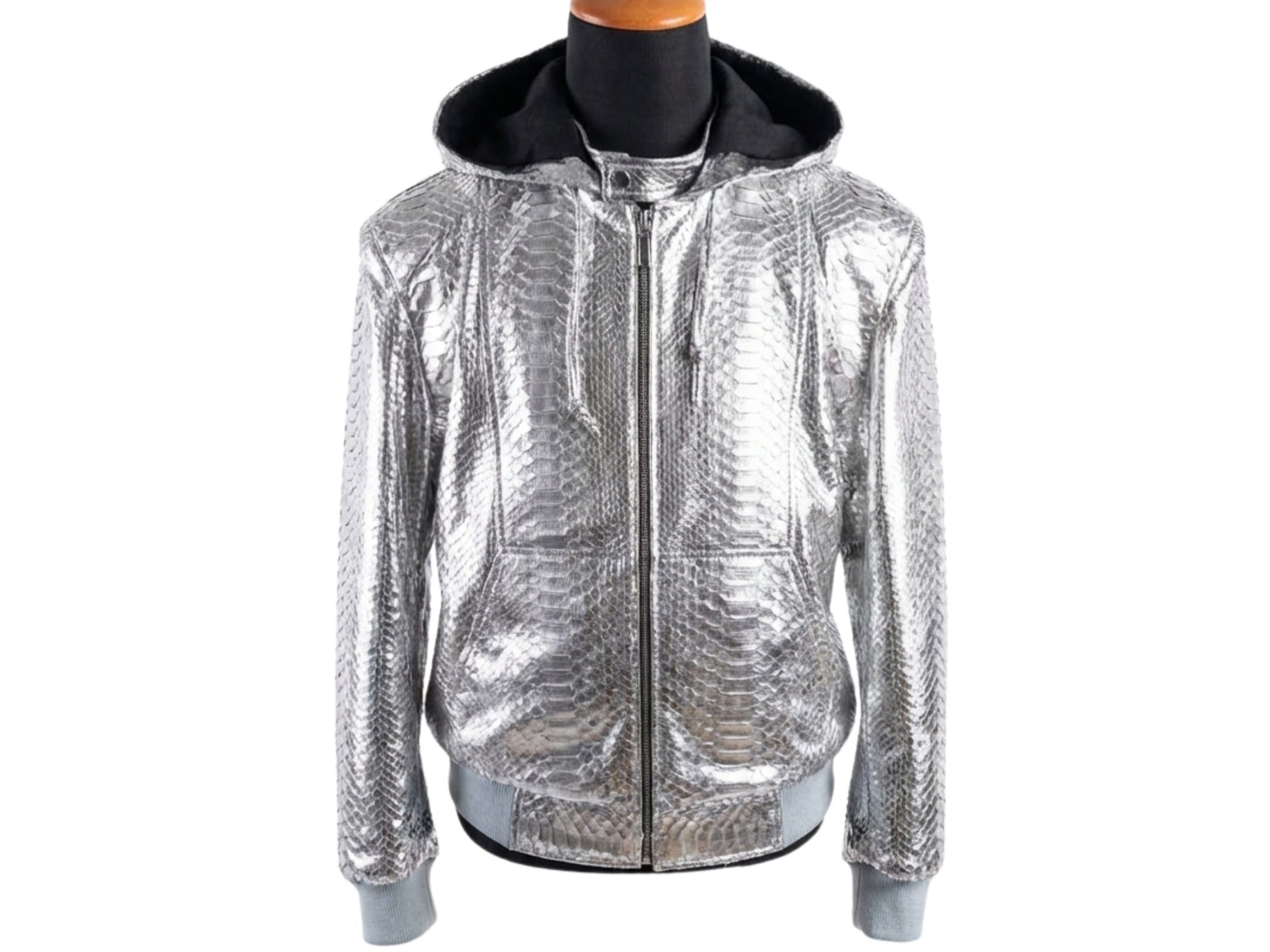 Handmade Metallic Silver Python Snakeskin Tracksuit | Exotic Leather Bomber & Jogger Set