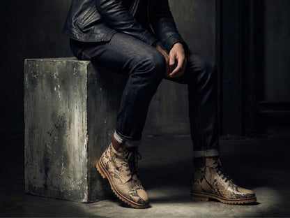 Brown Snakeskin Python Leather Boots