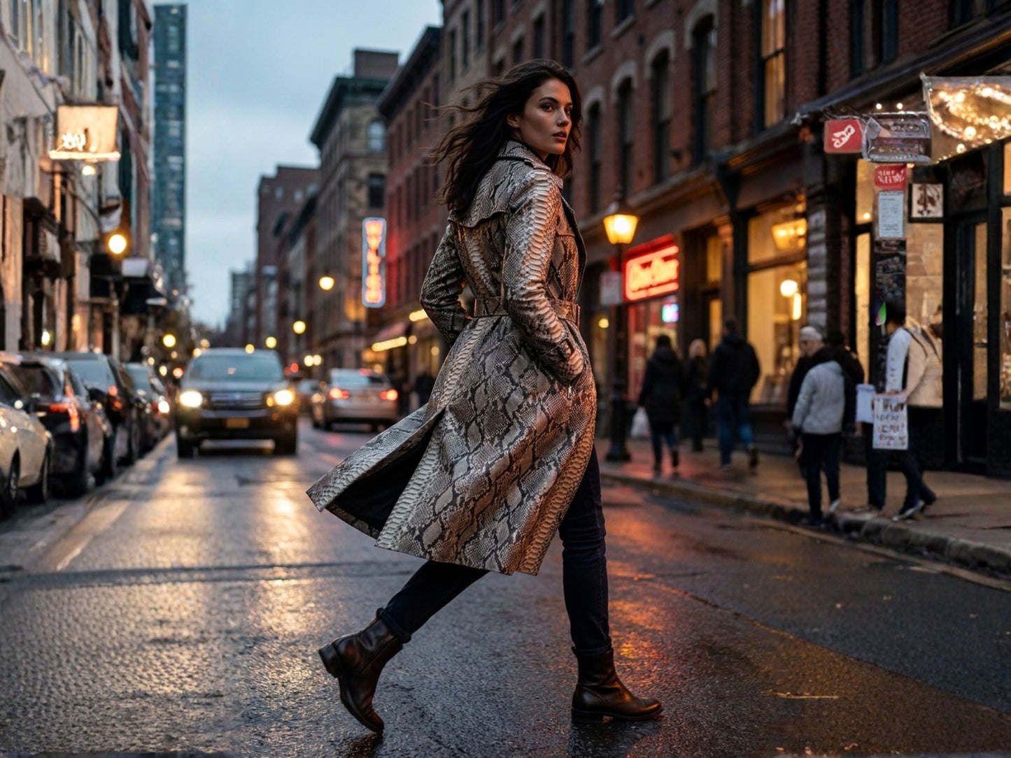 Gray Python Snakeskin Women Trench Coat
