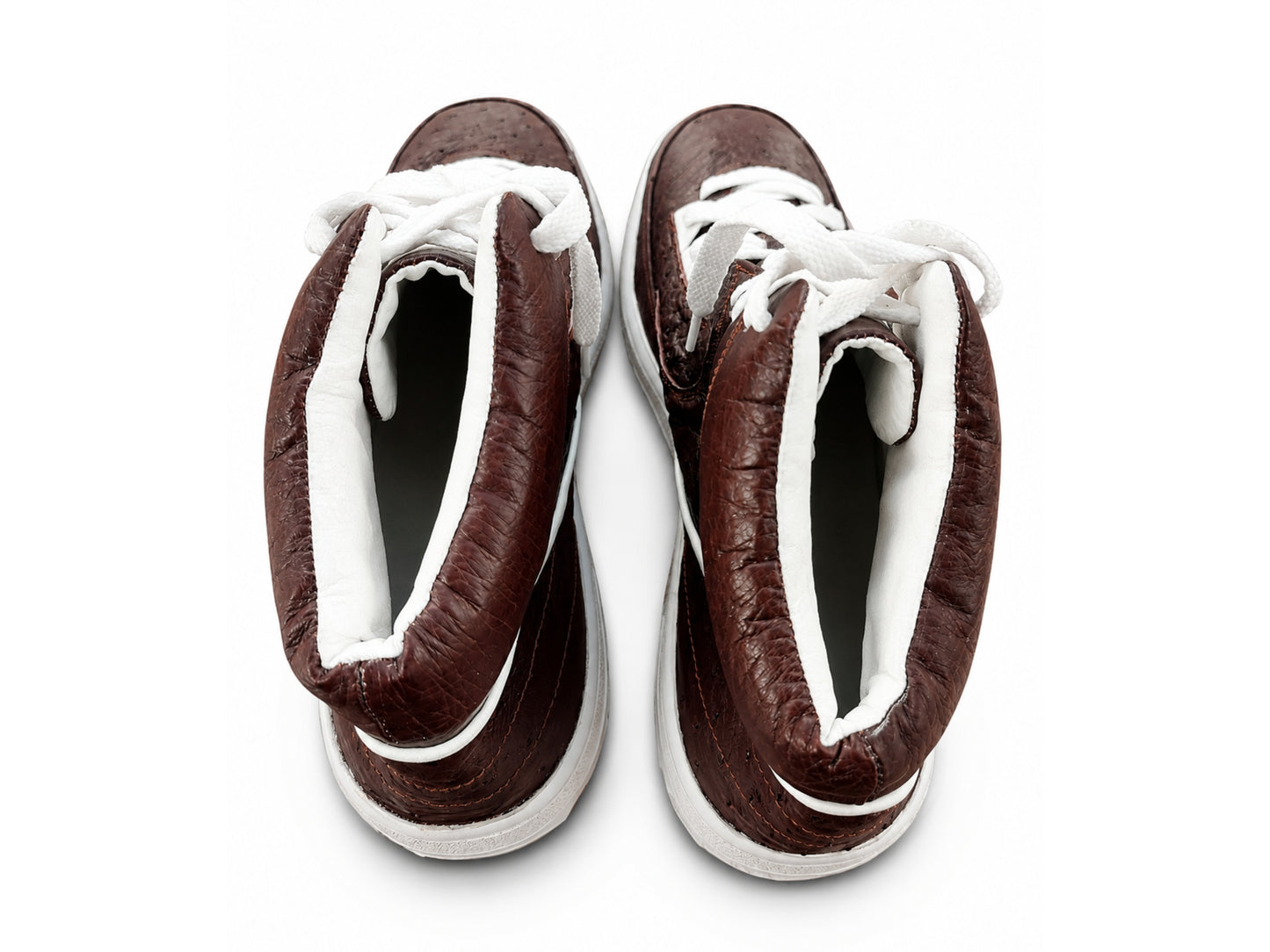 Brown Ostrich Skin Leather High-Top Sneakers