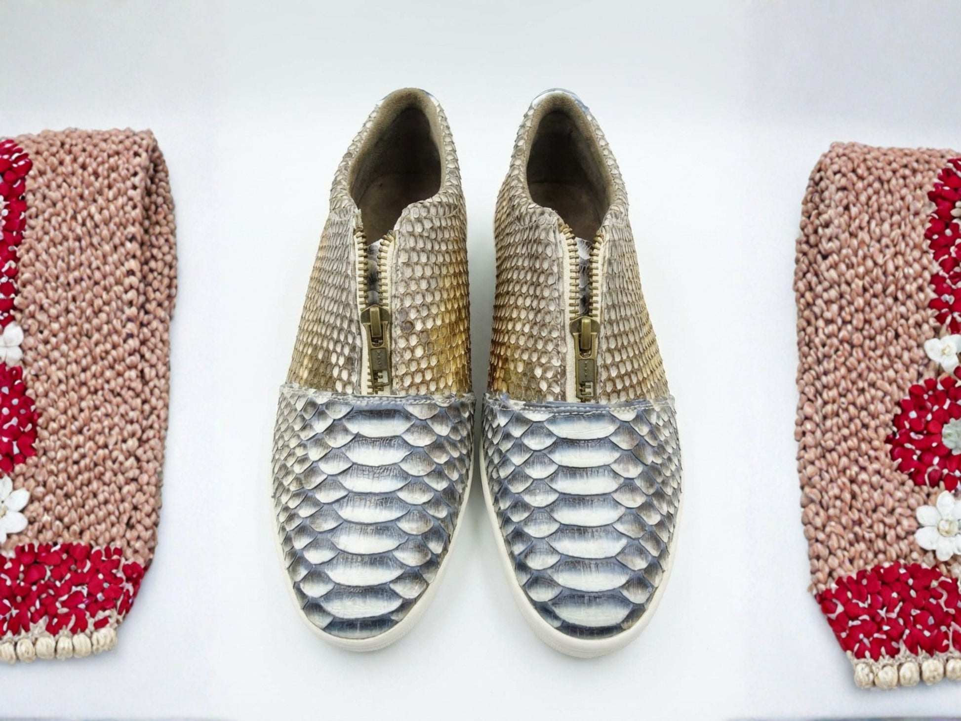 Genuine Python Snakeskin Zipper Loafers for Women