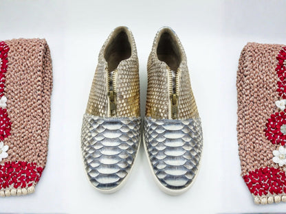 Genuine Python Snakeskin Zipper Loafers for Women