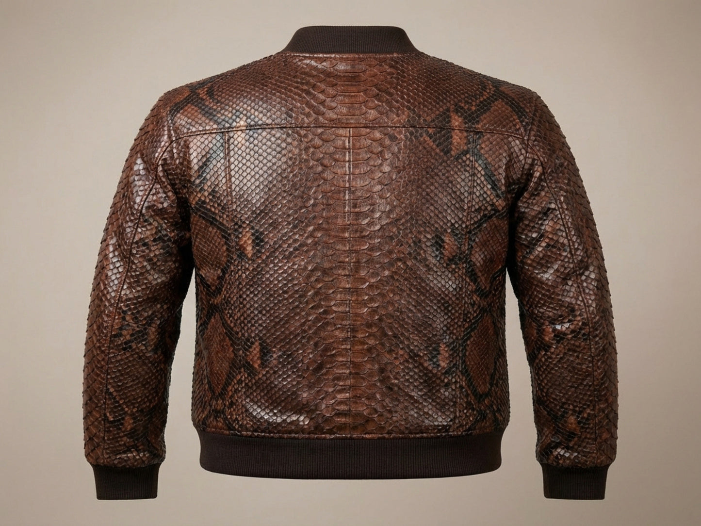 Genuine Python Snakeskin Leather Bomber Jacket: Brown Exotic Biker Motorcycle Jacket