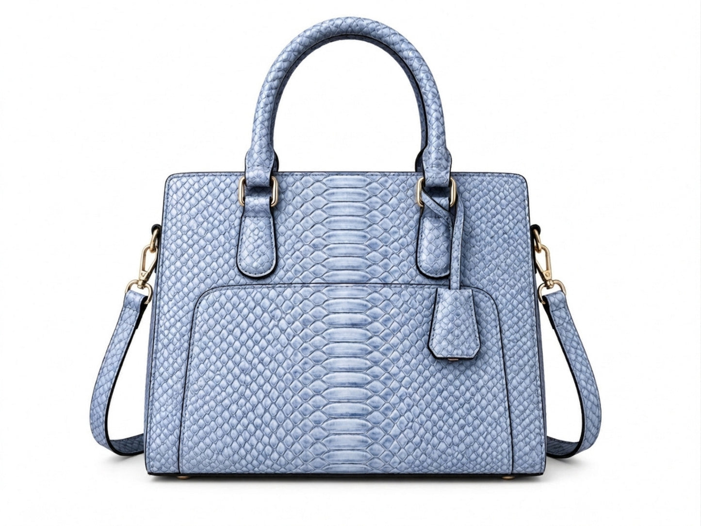 Light Blue Python Snakeskin Leather Satchel Tote