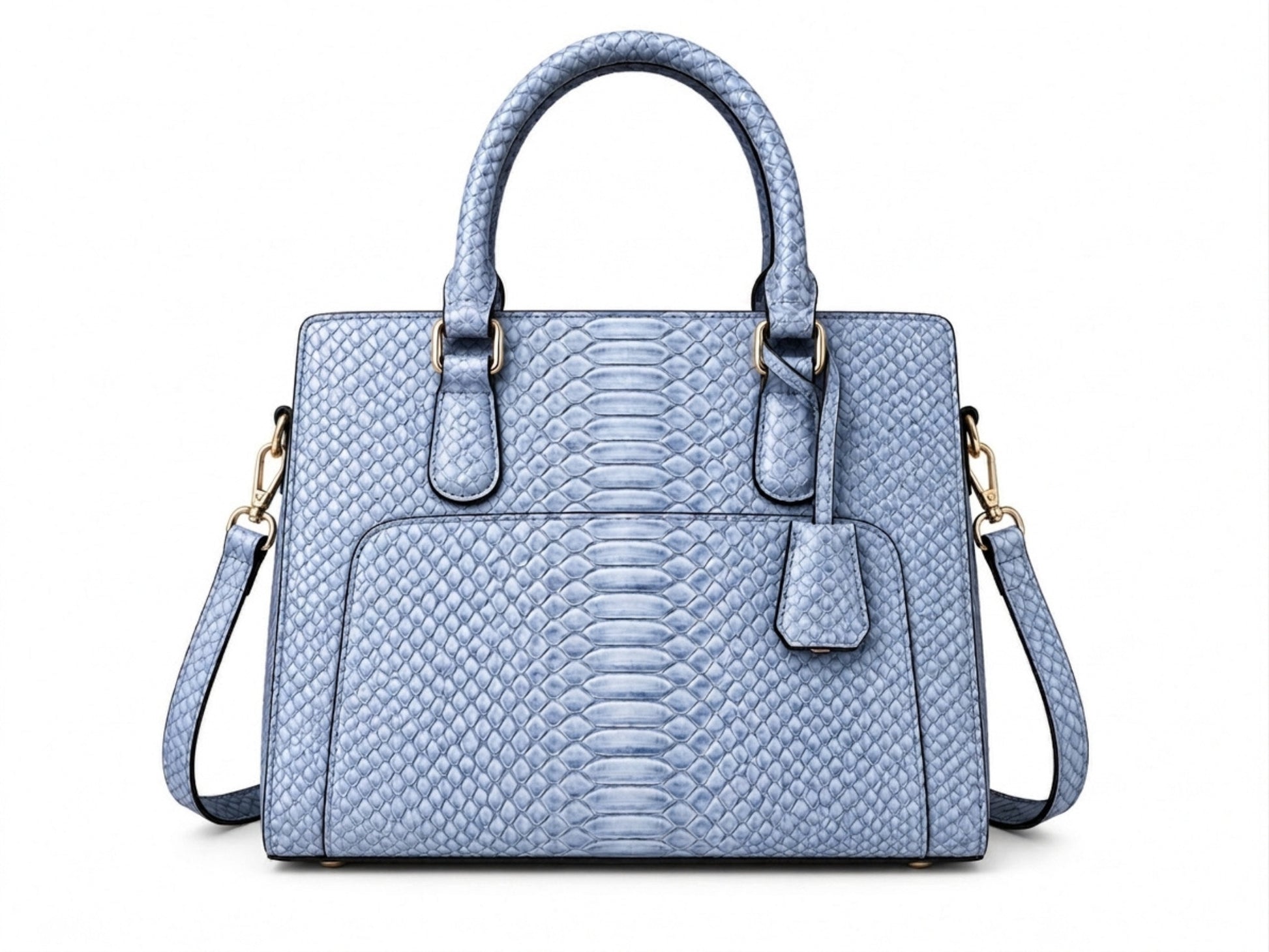 Light Blue Python Snakeskin Leather Satchel Tote