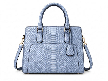 Light Blue Python Snakeskin Leather Satchel Tote