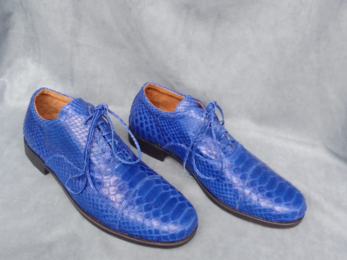 Blue Python Snakeskin Oxford Shoes for Men: Handmade Exotic Leather Dress Shoes