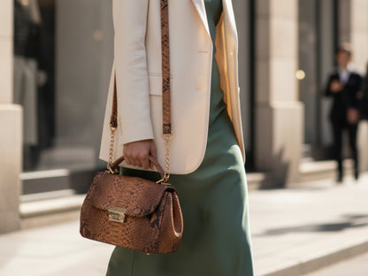 Luxury Genuine Python Snakeskin Top Handle Bag: Exotic Brown, Black, White & Green Leather Purse