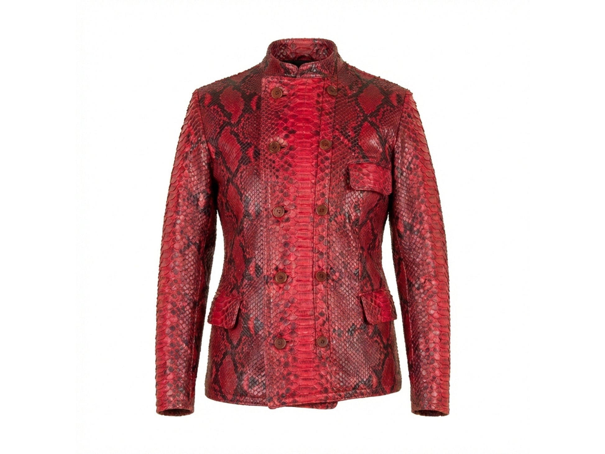 Red Python Snakeskin Mandarin Collar Jacket