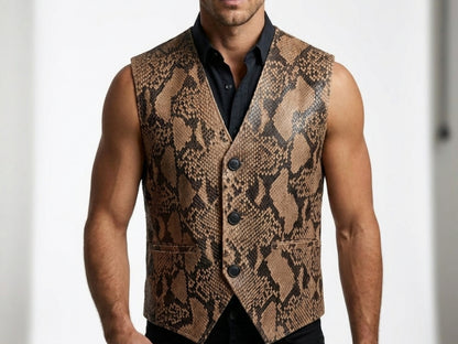 Genuine Python Snakeskin Leather Vest: Exotic Brown Waistcoat