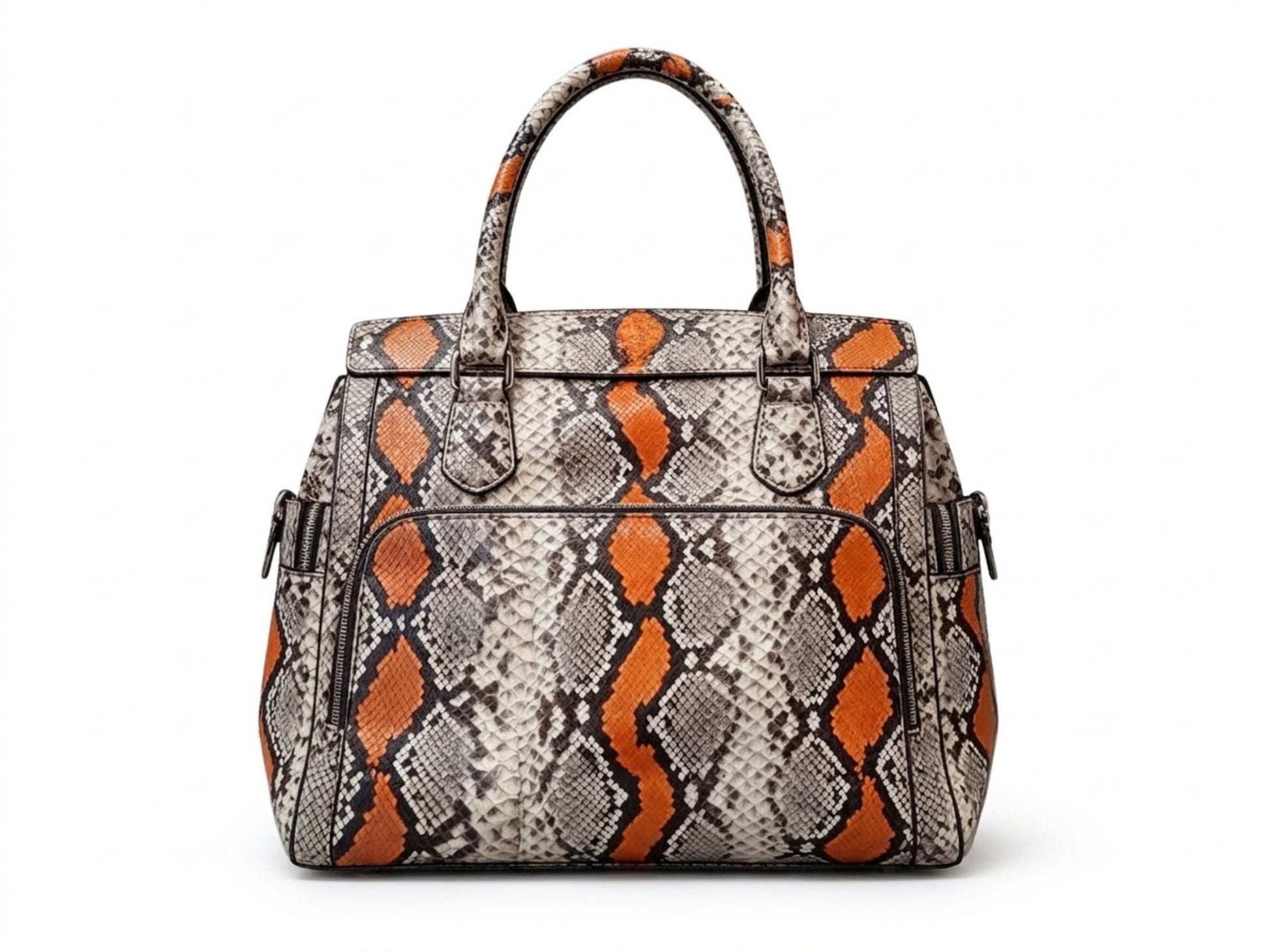 Orange Python Snakeskin Leather Satchel Tote