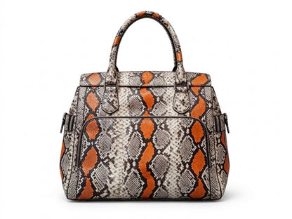 Orange Python Snakeskin Leather Satchel Tote