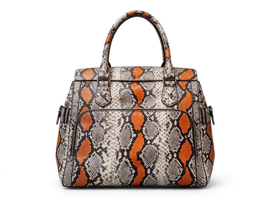 Orange Python Snakeskin Leather Satchel Tote