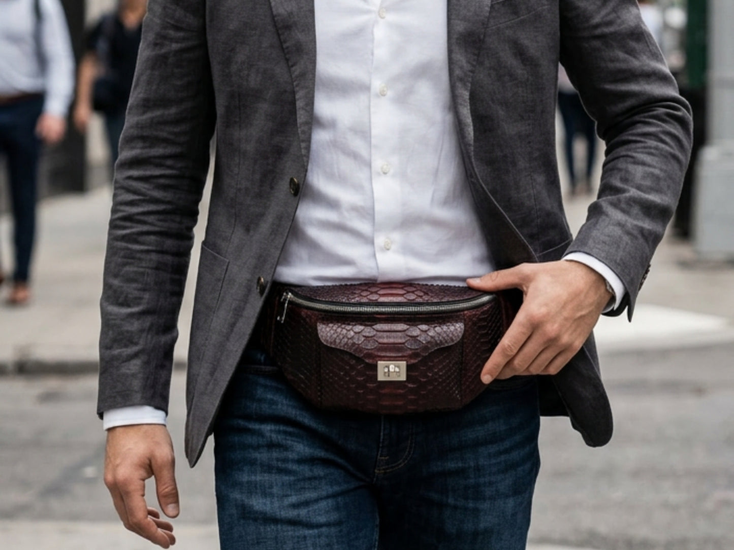 Genuine Python Snakeskin Waist Bag: Black Gradation Red Exotic Leather Fanny Pack