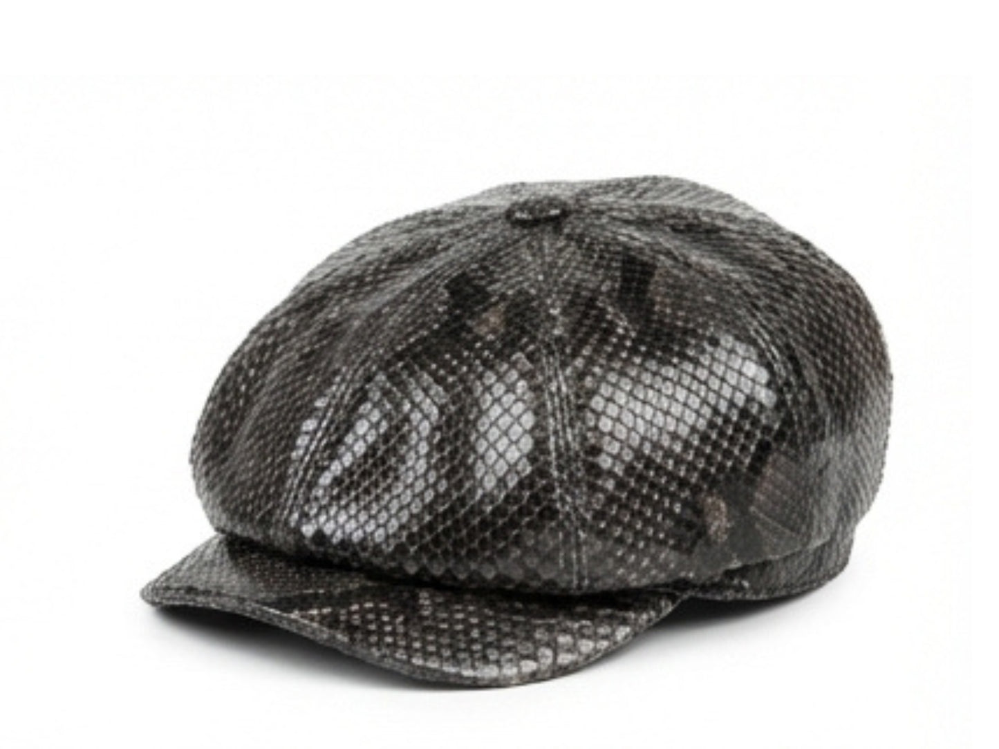 Black Snakeskin Leather Newsboy Caps