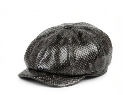 Black Snakeskin Leather Newsboy Caps
