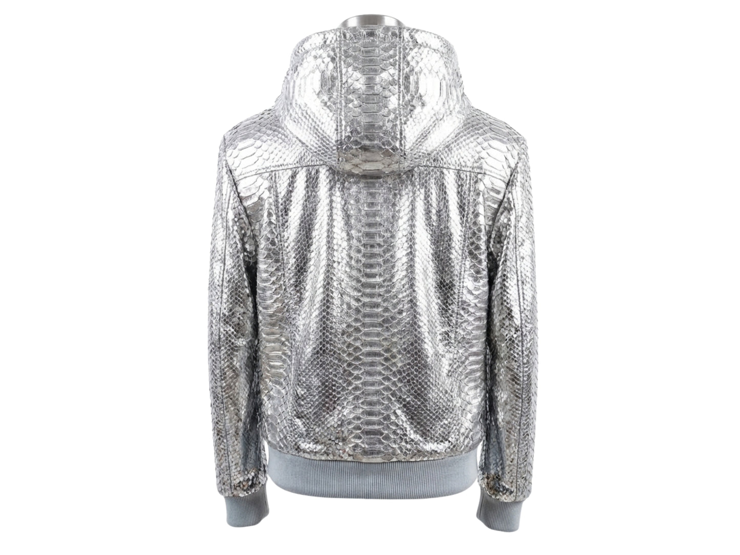 Handmade Metallic Silver Python Snakeskin Tracksuit | Exotic Leather Bomber & Jogger Set