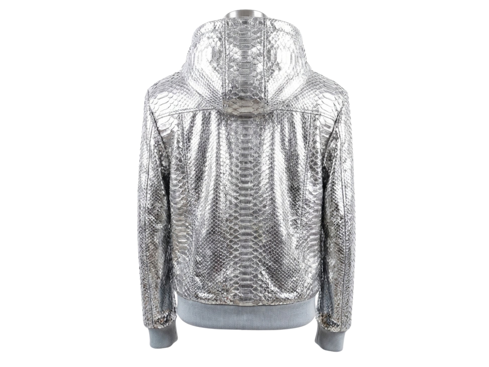 Handmade Metallic Silver Python Snakeskin Tracksuit | Exotic Leather Bomber & Jogger Set