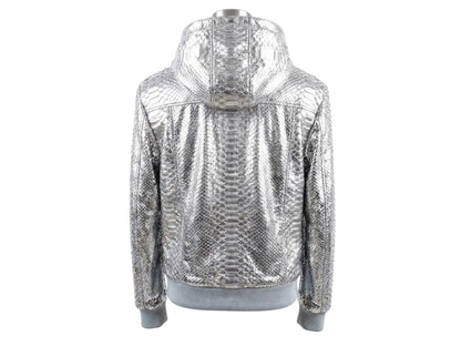 Handmade Metallic Silver Python Snakeskin Tracksuit | Exotic Leather Bomber & Jogger Set