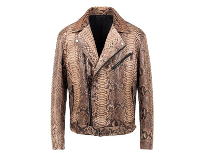 Genuine Python Snakeskin Biker Jacket for Men | Handmade Brown Exotic Leather Motorcycle Jacket