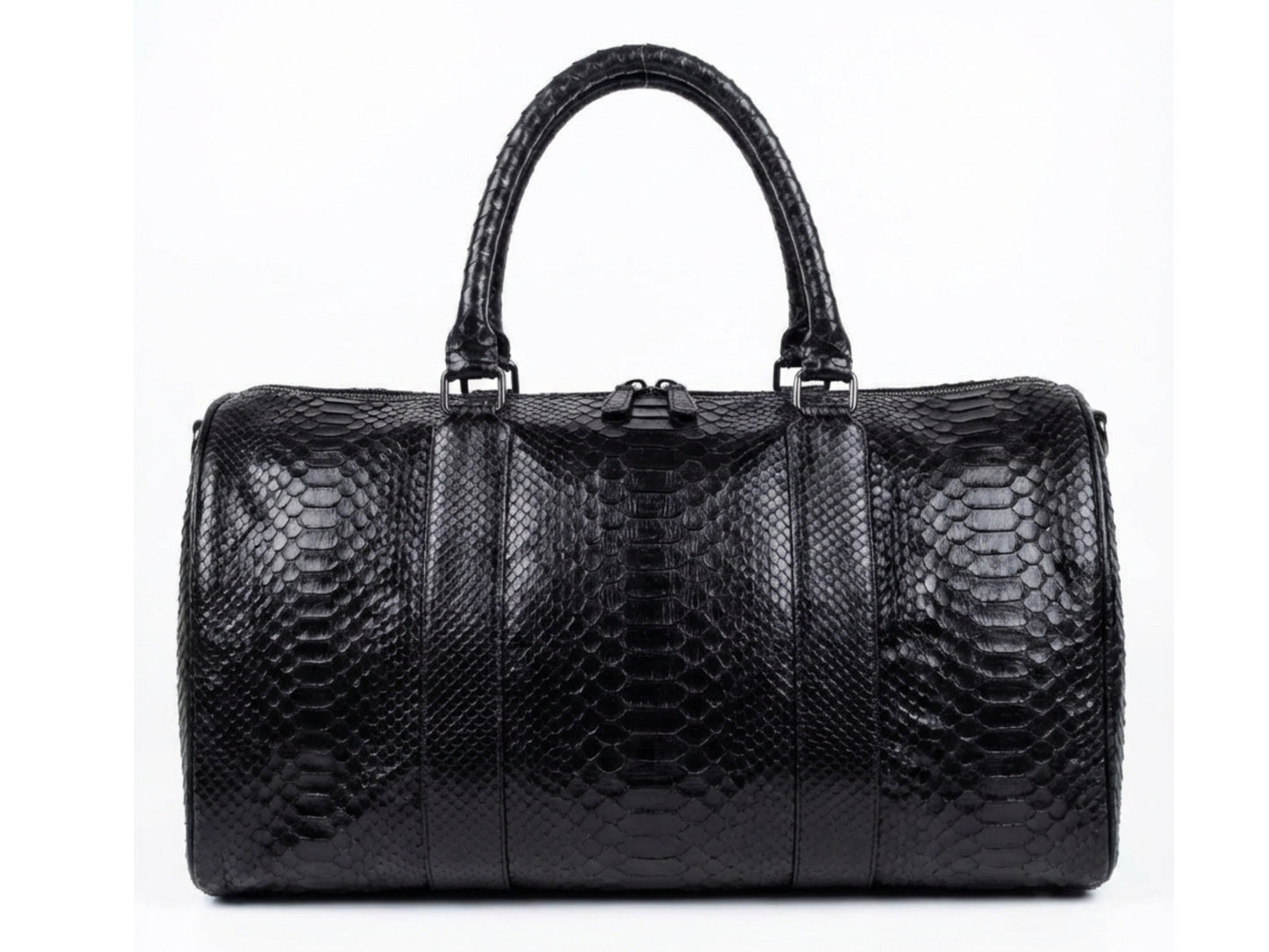 Luxury Genuine Python Snakeskin Leather Black Travel Weekender Bag