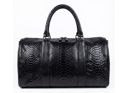 Luxury Genuine Python Snakeskin Leather Black Travel Weekender Bag