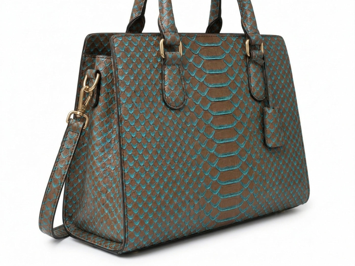 Brown Python Snakeskin Tote Satchel