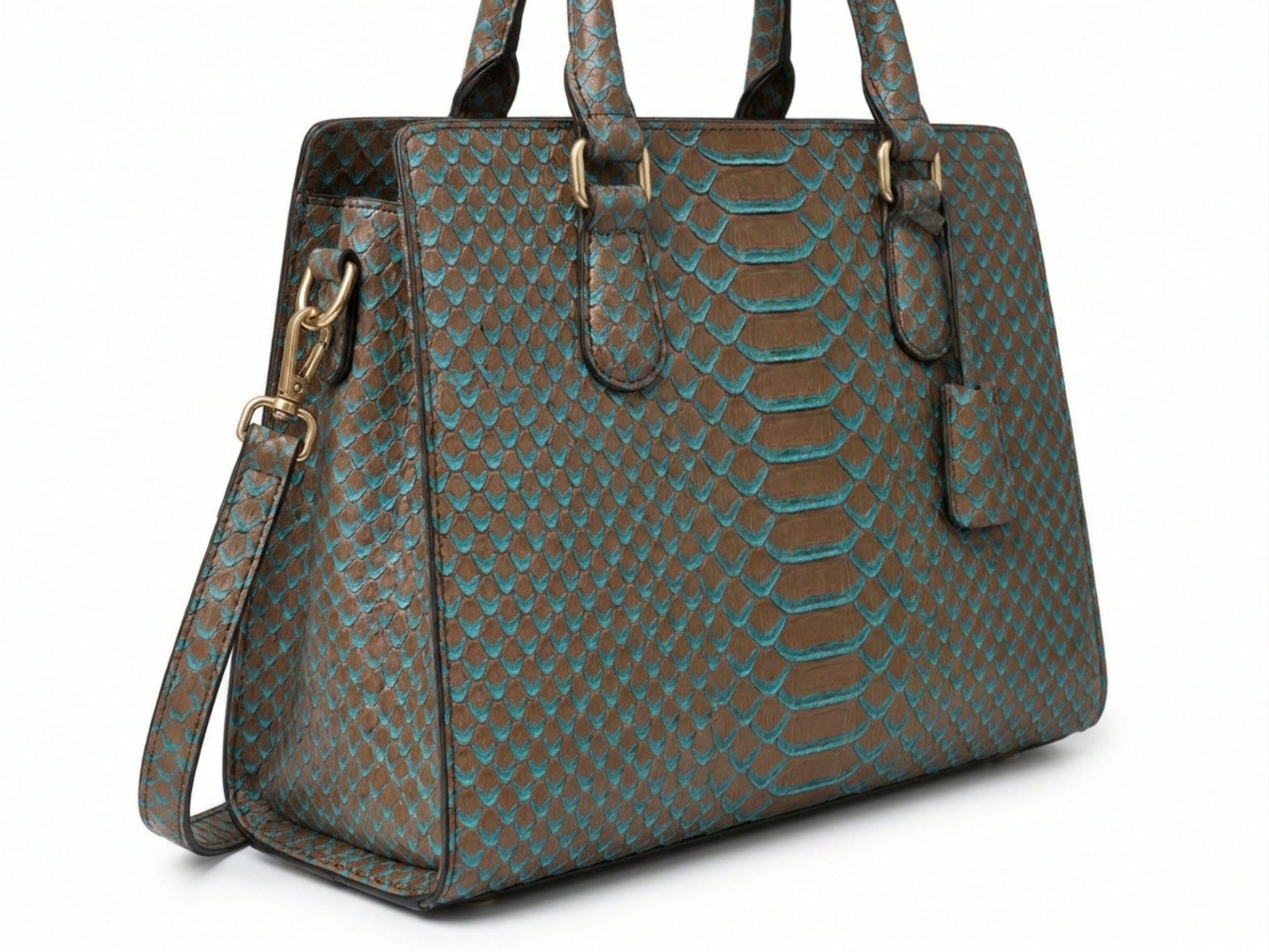 Brown Python Snakeskin Tote Satchel