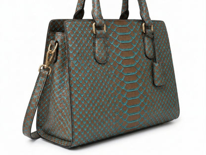Brown Python Snakeskin Tote Satchel