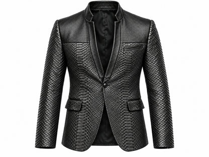 Genuine Python Snakeskin Leather Blazer for Men - Black