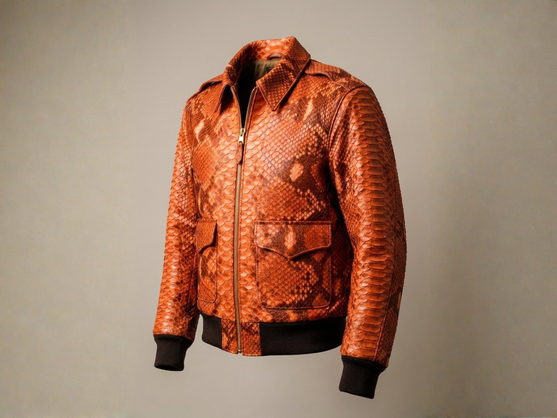 Flame Orange Python Snakeskin Bomber Jacket