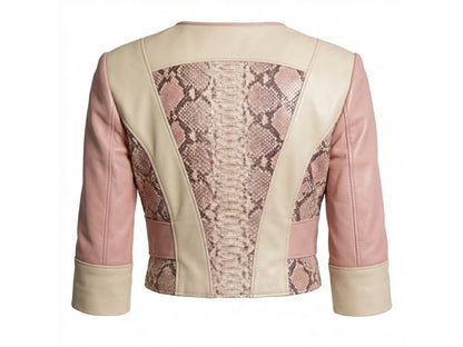 Blush Snakeskin Panel Cropped Leather Jacket