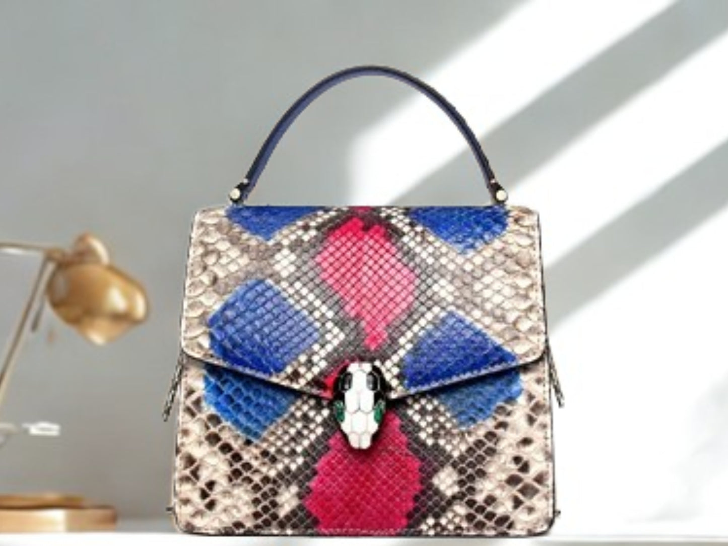 Python Handbag Chain Strap - multi color with head snake accent on closure