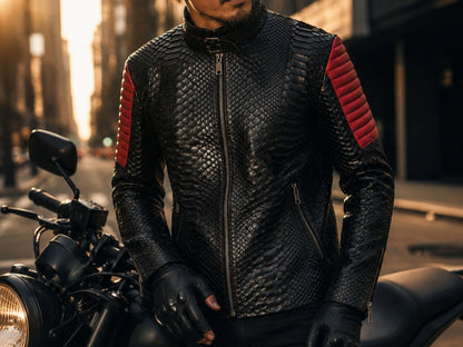 Python Snakeskin Leather Jacket: Quilted Sleeves - LFM Fashion International LLC