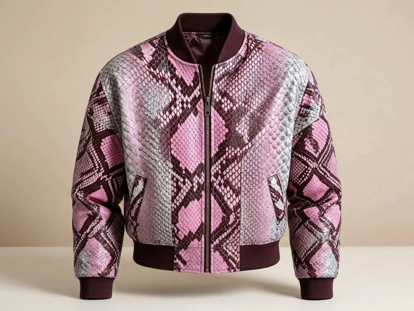 Blush Pink Python Snakeskin Bomber Jacket