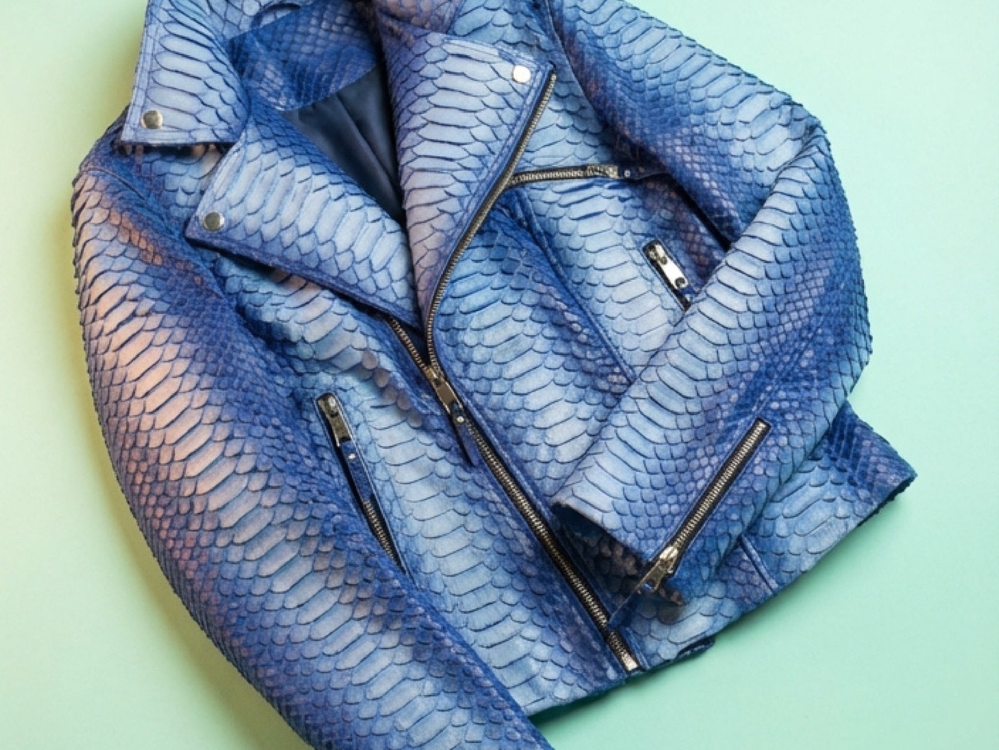 Handmade Blue Python Snakeskin Biker Jacket – Exotic Leather Moto Coat