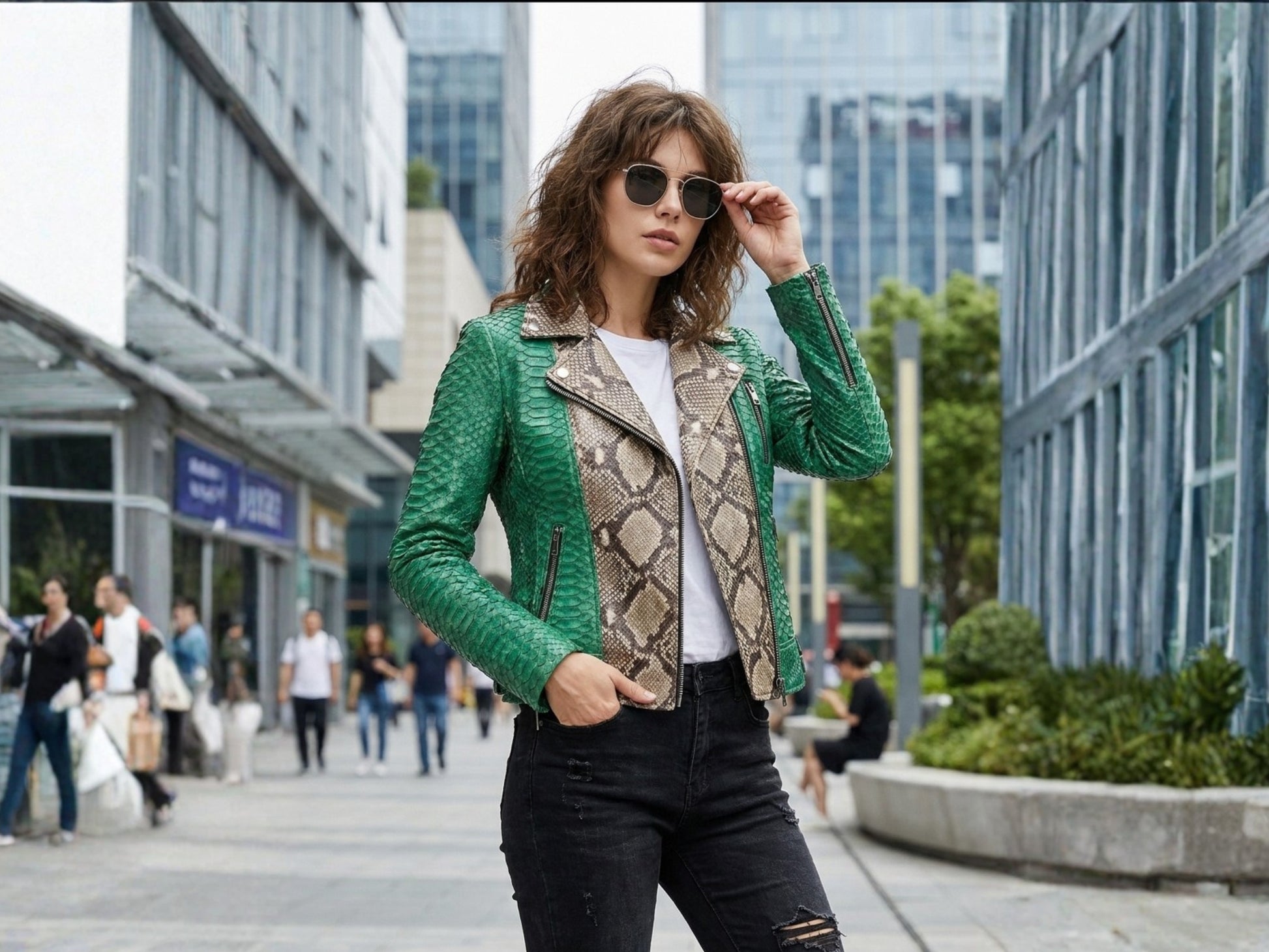 Green Python Snakeskin Leather Jacket